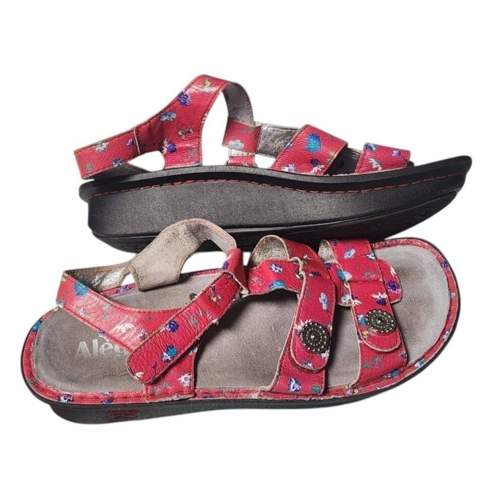 Alegria by PG Lite 'Kleo' Leather Comfort Sandals Red Buds Print Size EU 41